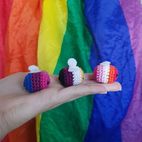 Free patterns: Bi Bee, Enbee, Lesbeean – With Love, Feli Pride Crochet Earrings, Crochet Pride Flag Pattern Free, Free Crochet Patterns For Craft Fairs, Lgbtq Crochet Patterns, Pride Crochet Ideas, Crochet Pride Patterns, Pride Crochet Patterns, 2022 Toys, Pride Crafts