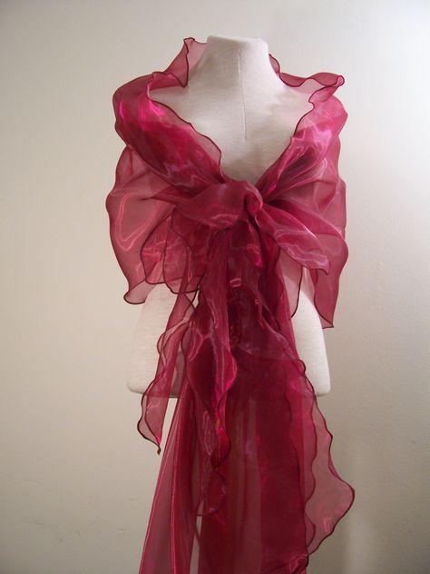 Attractive evening organza shawl ,wine color.With flower holder. lolablooming.etsy.com Wrap For Dress, Organza Shawl, Pink Stone Jewelry, Dress With Scarf, Evening Scarf, Pink Moonstone, Tulle Skirts, Flower Holder, Jewelry Picture