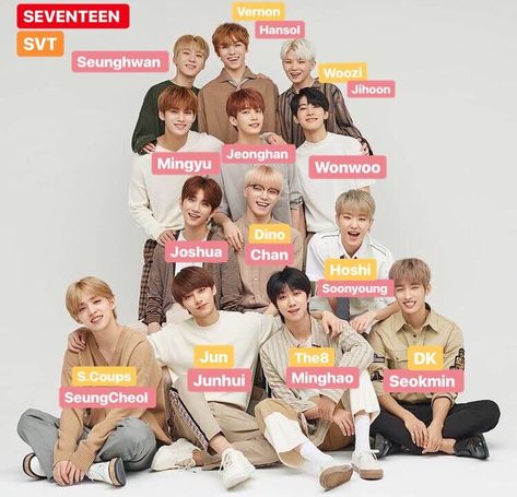 Svt Members With Names, Seventeen With Names, Biodata Seventeen, Svt Imagine, K Pop Seventeen, Seventeen Names, Seventeen Members Names, Kpop Names, Seventeen 2023