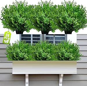 JIFTOK Artificial Fake Outdoor Stems Plants,24 Pcs Faux Plastic Boxwood UV Resistant Greenery Stems for Indoor Outside Hanging Plants Garden Porch Window Box Home Wedding Farmhouse Décor Outside Hanging Plants, Hanging Plants Garden, Fake Greenery, Window Box Plants, Wedding Farmhouse, Indoor Porch, Porch Window, Greenery Plants, Faux Boxwood