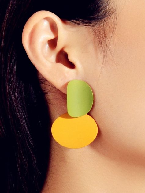 Color-blocking Geometric Drop Earrings #Ad , #SPONSORED, #blocking, #Color, #Geometric, #Earrings, #Drop Polymer Clay Jewelry Tutorials, Festival Earrings, Contemporary Earrings, Orange Earrings, Style Inspiration Fall, Yellow Earrings, Neon Color, Color Contrast, Geometric Earrings