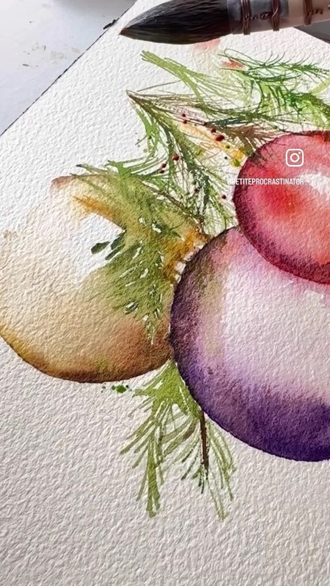 Easy Christmas card art :) these baubles were so fun to paint! . . . Want to learn more tips for painting aesthetic watercolor florals?… | Instagram Painting Aesthetic Watercolor, Bobble Art, Abstract Watercolor Paintings Tutorials, Watercolor Christmas Cards Diy, Daily Illustration, Aesthetic Watercolor, Tips For Painting, Painted Christmas Cards, Learn Watercolor Painting