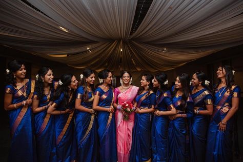 Tamil Bridesmaid, Bridesmaids Saree, Bridesmaid Sarees, Tie The Knot Wedding, Unique Mehndi, Saree Ideas, Bridal Sarees South Indian, Bridesmaid Saree, Tamil Brides