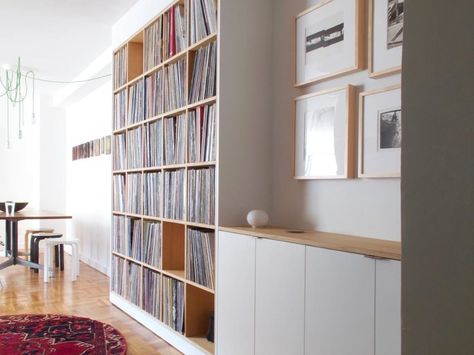 Audiophile Room, Built In Bookshelves, Brick Living Room, Vinyl Shelf, Parlor Room, Record Room, Record Shelf, Built In Shelves Living Room, Living Room Built Ins