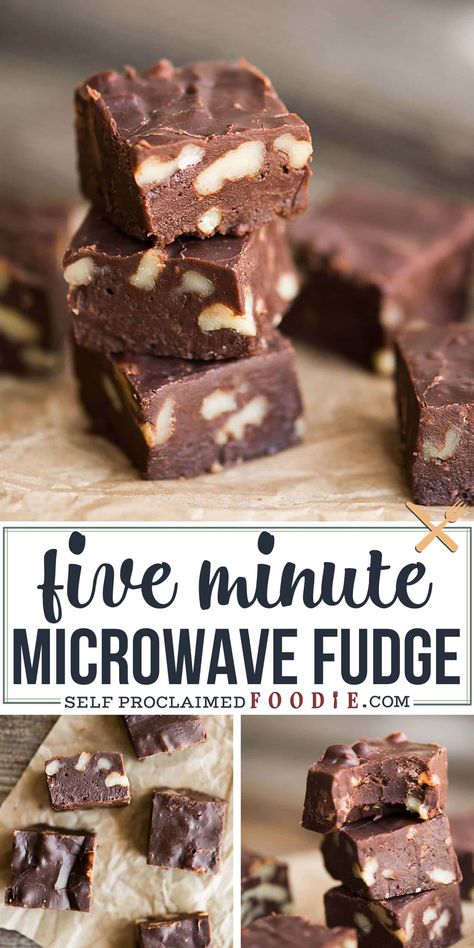 Microwave Fudge Recipes, Desserts Microwave, Fudge Microwave, Microwave Candy, Homemade Fudge Recipe, Simple Fudge, Easy Microwave Fudge, Easy Chocolate Fudge, Easy Fudge