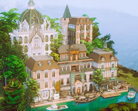 HiuHiu Sim — Heavily inspired by Venice  Lot info:... Flower Shop Art, Gelato Shop, Sims 4 House Building, Forest Cabin, Tumblr Sims 4, Dark Souls Art, Sims 4 House Design, Sims Building, Sims House Design