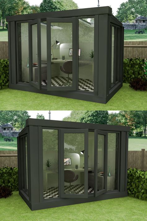 Garden Office Pod Garden Office Ideas, Small Garden Office, Insulated Garden Room, Garden Home Office, Contemporary Garden Rooms, Garden Pods, Art Shed, Outdoor Space Design, Outdoor Office