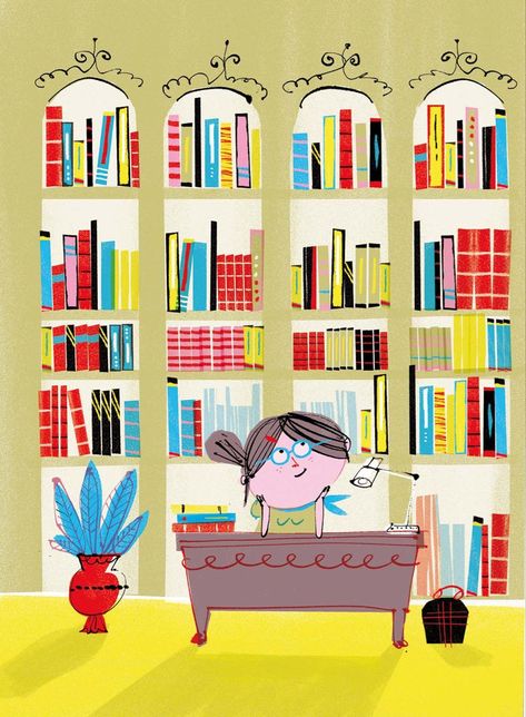 Cute Library Illustration, Librarian Illustration, Library Illustration, Interior Vintage, Reading Art, Book Illustration Art, Kids Books, 4k Followers, Reading Journal