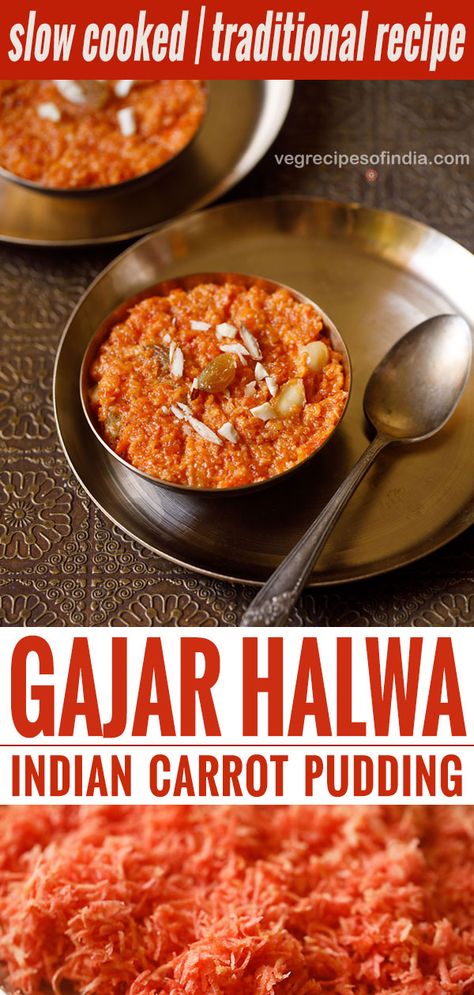 Gajrela Recipe Indian Desserts, Punjabi Food Recipes, Carrot Halwa Recipe, Gajar Halwa, Carrot Pudding, Carrot Halwa, Dal Makhani, Indian Recipes Authentic, Halwa Recipe