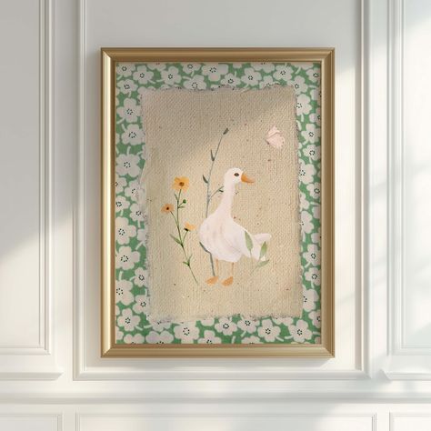 Silly Goose Art Print, Vintage Nursery Wall Decor, Green Nursery Art, Farm Animal Printable, Cute Goose Prints, Cottagecore Wall Decor by CloverAndQuill on Etsy Goose Themed Nursery, Goose Nursery Theme, Goose Art, Cottagecore Wall Decor, Floral Nursery Art, Cute Goose, Mother Goose Nursery, Wall Decor Green, Goose Nursery