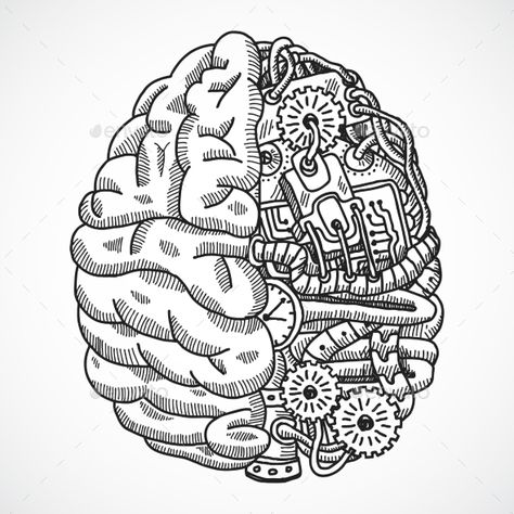 Brain as Processing Machine by macrovector Human brain as engineering processing machine sketch concept vector illustration. Editable EPS and Render in JPG format Brain Drawing, Brain Tattoo, Human Memory, Brain Art, Maori Tattoo, Human Brain, Chiaroscuro, Anatomy Art, Your Brain