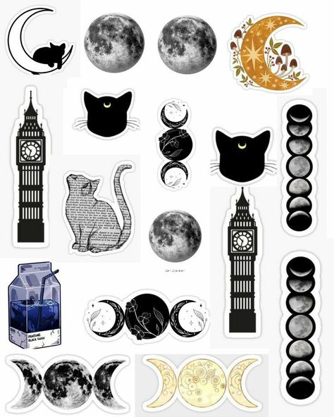 Moon Stickers Printable, Cute Printable Sticker Sheets, Stickers Sheet Printable, Sticker Themes, Moon Stickers, Lunar Moon, Printable Sticker Sheets, Pin Search, Black And White Stickers