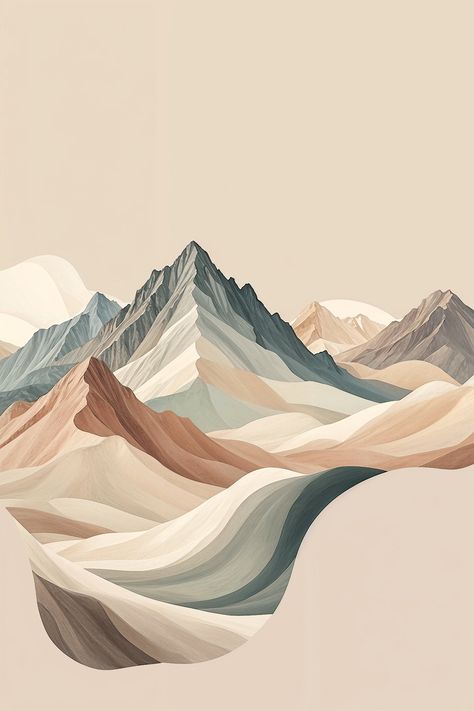 Mountain Aesthetic Painting, Paint Mountains, Top Paint Colors, Beige Painting, Mountain Poster, Mountain Aesthetic, Block Painting, Mountain Illustration, Mountain Painting