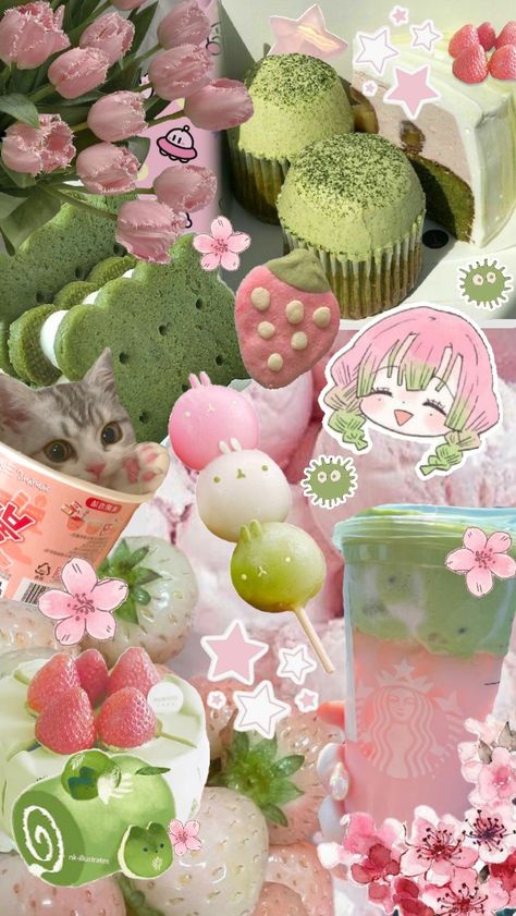 An ode to Strawberry Matcha 🍵🍓 Matcha Lockscreen, Matcha Wallpaper Iphone, Strawberry Matcha Aesthetic, Pink And Green Anime, Matcha Green Aesthetic Wallpaper, Pink And Green Lockscreen, Green And Pink Wallpaper Aesthetic, Matcha Wallpaper Aesthetic, Pink And Green Wallpaper Iphone