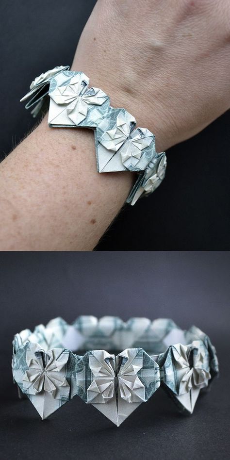 Easy Paper Folding, Money Crown, Money Origami Tutorial, Origami Crown, Money Lei Diy, Money Bracelet, Paper Flowers Easy, Money Folding, Graduation Leis Diy