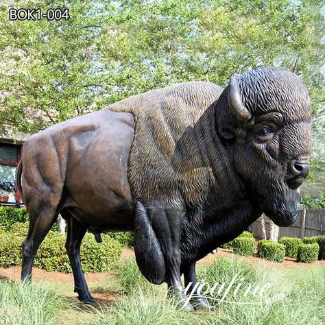 Garden Large Bronze Bison Statue for Sale BOK1-004-You Fine Sculpture Bison Sculpture, Bison Head, Bull Sculpture, Art Deco Statue, City Zoo, Bronze Sculpture Animal, Statues For Sale, American Bison, National Animal