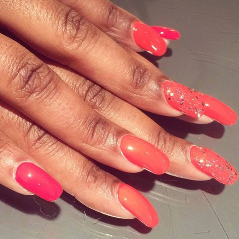 Lovely bright guava nails by Nthabi at Midori! Guava Nails, Orange Nails, Nail Technician, Orange, Nails