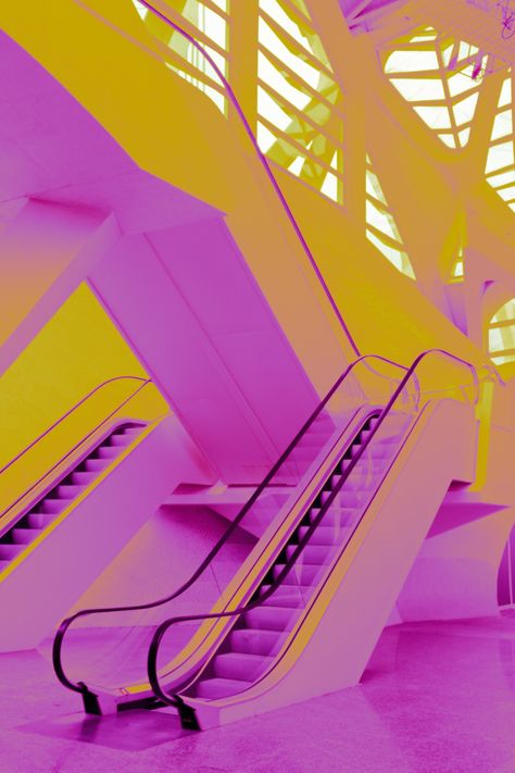 stairs, architecture, acidcity, city, neon colors, photo, photography, architecture photography, photo editing, color grade, color grading, colors, color edited, photography editing, lightroom, lightroom presets, aesthetic edit, aesthetic colors, vivid colors, saturated, neon pink, aesthetic stairs, color combination, color ideas, edit inspo, ciutat de les arts y les ciencies, valencia Complementary Colors Aesthetic, Saturated Colors Aesthetic, Color Blocking Photography, Technicolor Photography, Complementary Colors Photography, Purple And Yellow Aesthetic, Photography Editing Lightroom, Saturated Aesthetic, Aesthetic Stairs