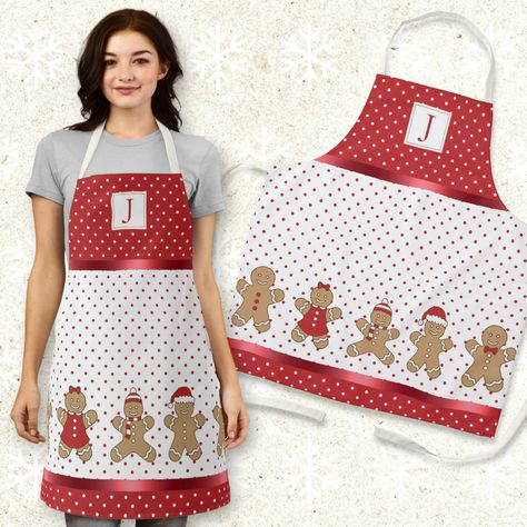 Xmas Aprons To Sew, Cute Aprons Christmas Candy, Cute Aprons Christmas, Christmas Baking Aprons, Unique Xmas Gifts, Apron Christmas, Holiday Aprons, Gingerbread People, Christmas Clothing