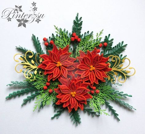 Poinsettia Leaves, Quilled Christmas, Quill Work, Christmas Quilling, Quilling Pattern, Quilling Animals, Quilled Flowers, Bookmark Pattern, Paper Quilling Flowers