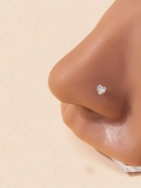 White  Collar  Stainless Steel  Nose Ring Embellished   Women's Fashion Jewelry Nose Jewelry Silver, Nose Piercings Ideas, Nose Piercing Silver, Apadravya Piercing, Piercings Corps, Piercings Nez, Nose Peircing, Piercings Nase, Cute Nose Rings