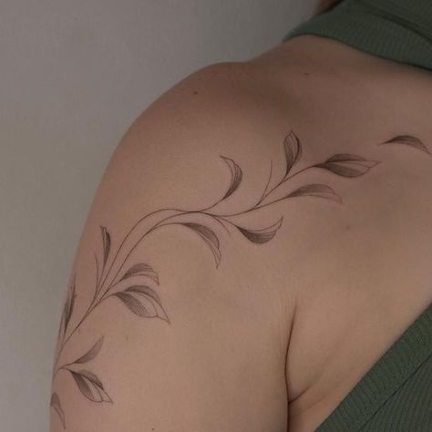 Fine Line Leaf Tattoo, Fine Line Vine Tattoo, Healed Heart, Minimalistic Tattoos, Wrap Tattoo, Free Hand Tattoo, Single Needle Tattoo, Wildflower Tattoo, Chest Tattoos