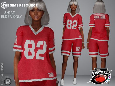 The Sims Resource - Football jersey shirt American Football Uniform, Football Jersey Shirt, Football Uniform, Elegant Mini Dress, Football Tops, Sims 4 Toddler, Sims 4 Mods Clothes, Sims 4 Game, School Uniforms