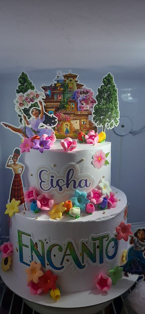 Encanto Two Tier Cake, 2 Tier Encanto Cake, Encanto First Birthday Cake, Easy Encanto Cake, Encanto Birthday Cakes, Encanto Birthday Cake Ideas, Encanto Cake Ideas, Encanto Cakes, Encanto Birthday Cake