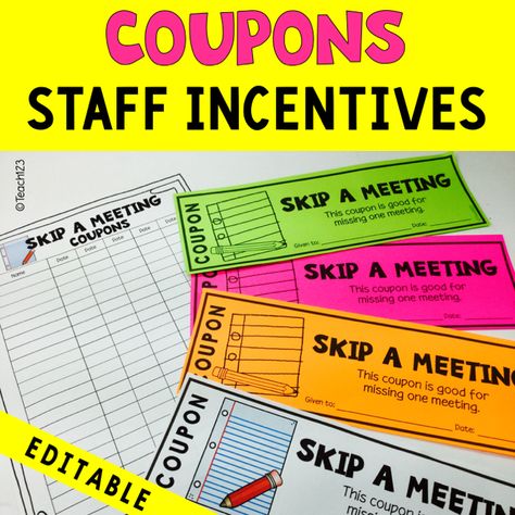 Morale Booster Teacher Coupons, Morale Ideas, Staff Wellbeing, Teacher Morale, Teacher Leadership, Teacher Motivation, Morale Boosters, Staff Morale, Appreciation Message