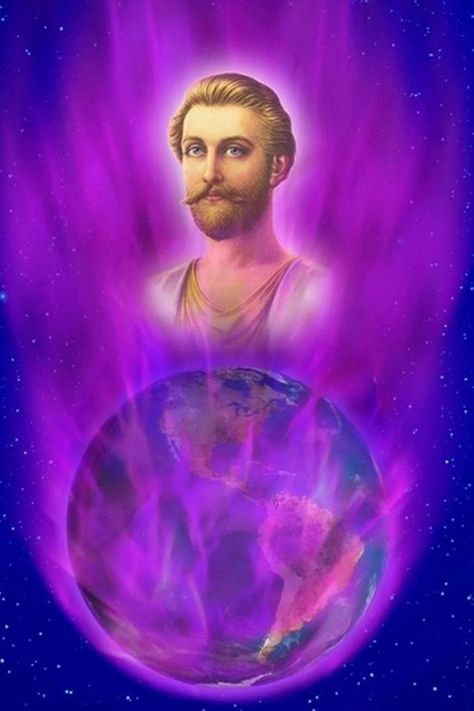 Saint Germain over the earth (saturated in violet flame) Mystic Symbols, Violet Flame, Kali Ma, High Places, Ascended Masters, Age Of Aquarius, People Dancing, Mystical World, St Germain