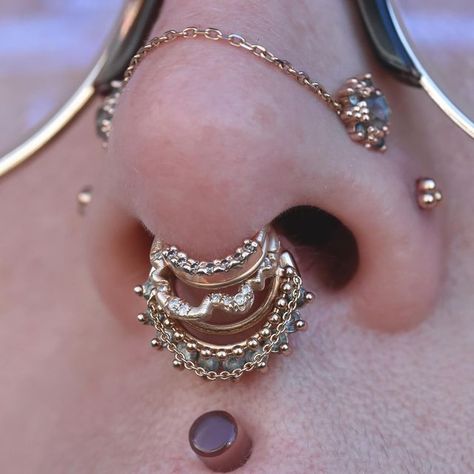 Cute Body Jewelry, Stacked Septum Ring, Septum Stack, Stacked Septum, Double Nose Piercing, Septum Piercing Jewelry, Dope Jewelry Accessories, Face Piercings, Face Jewellery