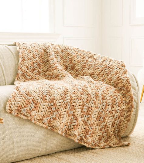 How To Make Forever Fleece Fleecy Herringbone Crochet Blanket Online | JOANN Herringbone Crochet Blanket, Bernat Forever Fleece, Herringbone Crochet, Crochet Rows, Bernat Yarn, Herringbone Blanket, Crochet Blanket Pattern, Holiday Crochet, Afghan Blanket