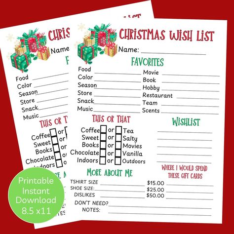 Coworker Wish List Printable Christmas Survey Secret Santa Holiday Presents Ideas Coworker Give Season Form Exchange Questionnaire Fun Ideas https://www.etsy.com/listing/1788605616/coworker-wish-list-printable-christmas Christmas Gift Idea List, Christmas Wish List Printable, Wish List Printable, Gift Exchange Dice, Christmas List Template, Secret Santa Questionnaire, Presents Ideas, Coworker Gifts, Christmas Gift Exchange