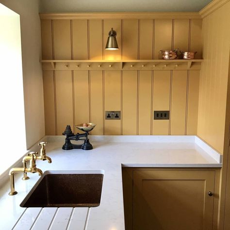 FOR THE LOVE OF KITCHENS - A KITCHEN FOR ENTERTAINING - The deVOL Journal - deVOL Kitchens Devol Pantry Cupboard, Ochre Kitchen, Kitchen No Uppers, For The Love Of Kitchens, Kitchen For Entertaining, Kitchen Cupboard Colours, No Upper Cabinets, Magnolia Network, Old Schoolhouse