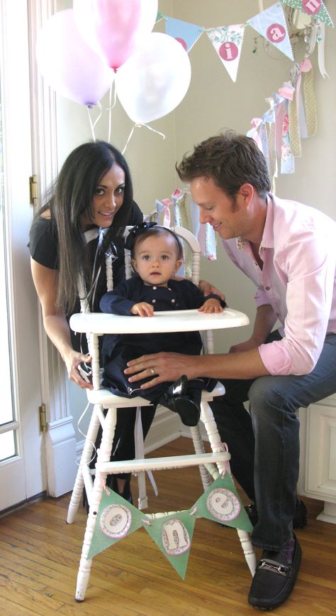 Mommy, Daddy and Luciana (seated in her shabby chic "Jenny Lind" high chair) Jenny Lind, Boy Mama, First Birthdays, High Chair, Shabby Chic, Birthday Party, Birthday, Home Decor, Home Décor