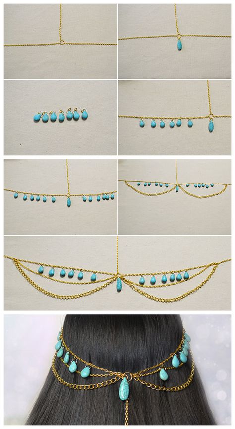 Diy Body Jewelry How To Make, Diy Head Jewelry, Diy Head Chain, Hair Chains Diy, Hair Jewelry Diy, Diy Hair Jewelry, Cleopatra Headpiece, Diy Headpiece, Tiara Diy