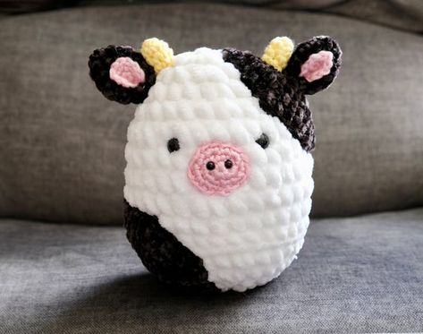 Crochet Cow Squishmallow Plushie PDF PATTERN - by BBadorables Crochet toys free patterns easy #crochettoysfreepatternseasy #crochet #crochettoy #crochetpattern #crochetpatterns 4.644 Crochet Cow Squishmallow, Mini Crochet Plushies, Crochet A Cow, Cow Print Crochet, Crochet Items That Sell Well, Easy Crochet Plushies, Mini Crochet Patterns, Crochet Squishmallow, English Terminology