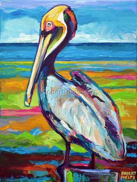 Pelican Art, Art Plage, Beach Lover Gifts, Bird Wall Art, Bird Lover, Coastal Wall Art, Vibrant Art, Beach Art, Birdy