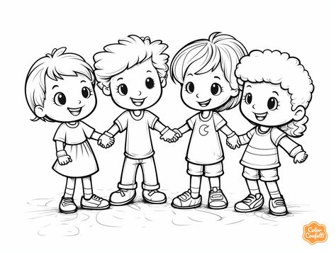 illustration of Kids teaming up for coloring fun Teamwork Art Projects For Kids, Friendship Coloring Pages, Friendship Week, Minion Coloring Pages, Children Clipart, Coloring Pictures For Kids, Creative Clips, Creative Clips Clipart, Kindergarden Activities