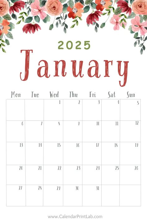 Floral January 2025 Calendar January Calander 2025, 2025 Printable Calendar, Free Printable Calendar 2025, January 2025 Calendar Printable, Free 2025 Printable Calendar, Calendar 2025 Free Printable, January 2025 Calendar, 2025 Calendar Printable Free, Printable Calendar Numbers