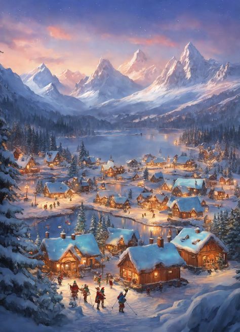 Explore the magical world of Scandinavian elves at the North Pole 🧝‍♂️⛸️ This enchanting village features a charming ice skating pond perfect for winter fun! #ElfVillage #NorthPole #WinterWonderland Ice Skating Pond, Elf Village, Landscape Snow, Snow Mountains, Environmental Conservation, The North Pole, Lake Landscape, Snow Mountain, Magical World