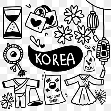 Korean Doodles Aesthetic, Cute Korean Doodles, Korea Doodle, Korean Doodle, Korea Drawing, Pen Art Doodle, Korean Drawing, Travel Doodles, Korean Illustration