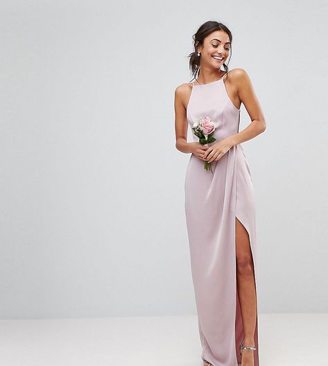 ASOS TALL WEDDING Drape Front Strappy Back Maxi Dress - Pink Dresses Pastel, Áo Blu, Mint Bridesmaid, Orange Bridesmaid, Mermaid Bridesmaid, Beach Pink, Dresses Beach, Dresses Purple, Wedding Robe