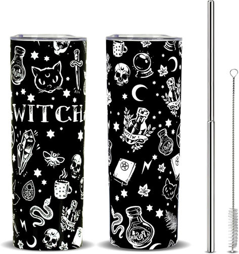 With Lids and Straws - Perfect Halloween Witch Slim Tumbler and Gifts for Witchy Women, Witch Travel Mug, and Decorative Witch Stuff Goth Apartment, Witchy Women, Scary Kids, Witch Coffee, Pink Goth, Witch Stuff, Halloween Cups, Halloween 20, Halloween Tumbler