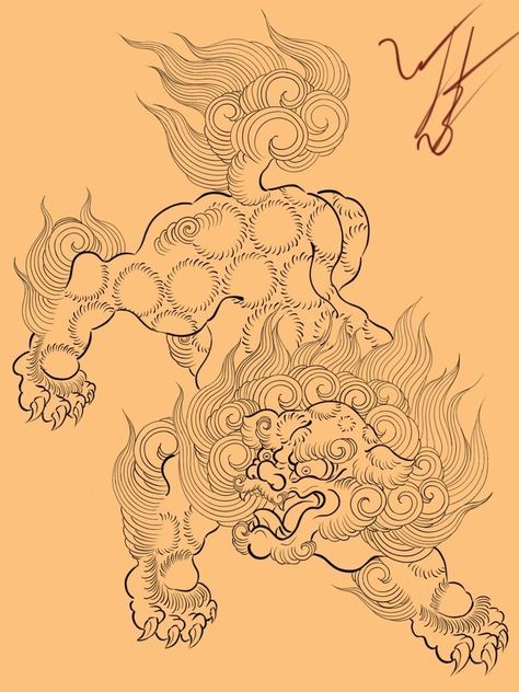 Vajrapani Tattoo, Karajishi Tattoo, Japanese Foo Dog, Foo Dog Tattoo Design, Japanese Hand Tattoos, Traditional Japanese Tattoo Flash, Foo Dog Tattoo, Tattoo Japanese Style, Japan Tattoo Design