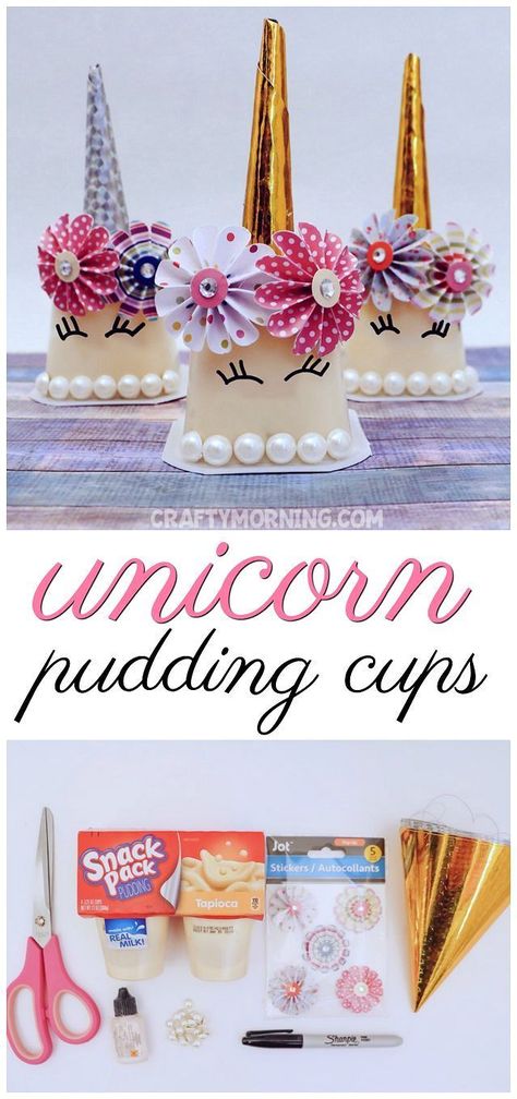 Unicorn Pudding, Cup Party Favors, Snack Pack Pudding, Diy Unicorn Party, Pudding Cup, Unicorn Birthday Party Decorations, Unicorn Themed Birthday Party, Party Favors Birthday, Snack Pack