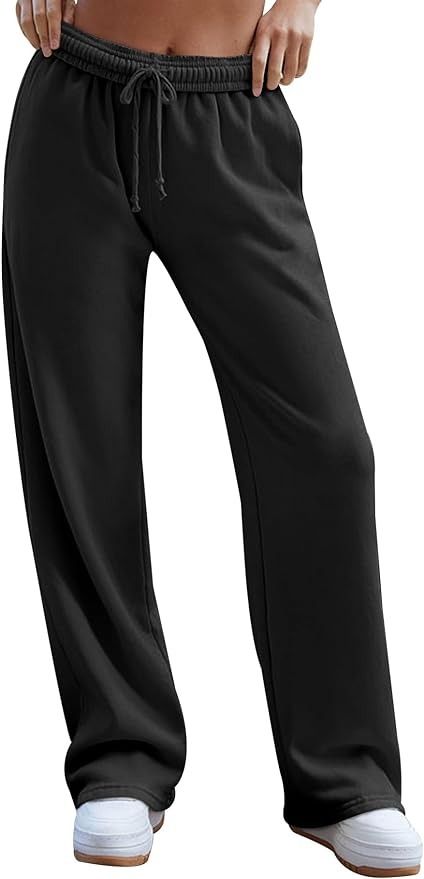 Amazon.com: HeSaYep Sweatpants Women Baggy Wide Leg Sweatpants Straight Leg Trousers Drawstring Elastic Waist Joggers Low Rise Active Sweat Pants Black XS : Clothing, Shoes & Jewelry Straight Leg Joggers, Trendy Interiors, Wide Leg Lounge Pants, Baggy Sweatpants, Sweatpants With Pockets, Black Sweats, Comfy Sweatpants, Wide Leg Sweatpants, Black Sweatpants