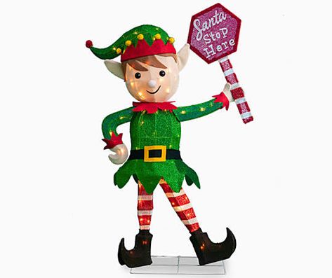 39" Light-Up Elf & Sign Diy Snowman Ornaments, Outdoor Christmas Decorations Yard, Elf Christmas Decorations, Dog Gift Box, Elf Legs, Elf Decorations, Xmas Elf, Christmas Yard Art, Christmas Yard Decorations