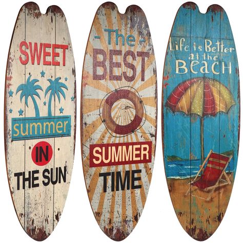 Operitacx 3pcs Surfboard Wall Decor, 17.6"X6.2" Surf Boards for Decorating, Beach Theme Decor Wooden Surfboard Wall Sign for Living Room, Bedroom, Surfboard Decoration : Amazon.co.uk: Home & Kitchen Decoration Surf, Wood Surfboard, Surfboard Decor, Wooden Surfboard, Surfboard Wall, Surfboard Design, Beach Signs, Ocean Themes, Linen Textile