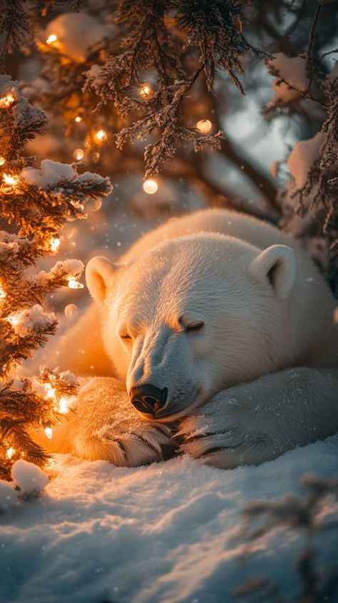 Polar Bear Iphone Wallpaper, Polar Bear Wallpaper Iphone, Winter Bear Wallpaper, Polar Bear Sleeping, Polar Bear Christmas Tree, Polar Bear Wallpaper, Lit Christmas Tree, Sleeping Peacefully, Bear Sleeping